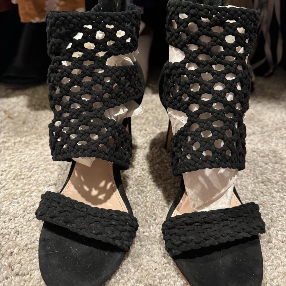 Sandro agate braided leather suede stiletto heels